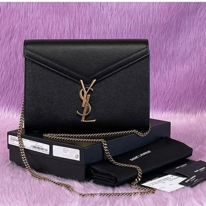 YSL CASSANDRA CHAIN WALLET IN GRAIN DE POUDRE EMBOSSED LEATHER Matellese,  Luxury, Bags & Wallets on Carousell