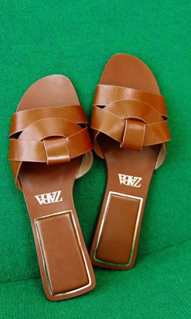 Zara crossed sales leather slides