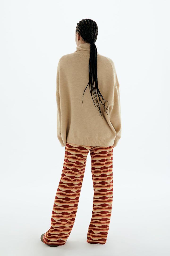 Zara printed knit trousers, Fesyen 