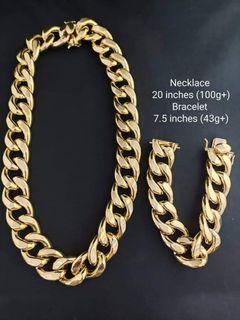 18K Saudi Gold chunky bracelet and necklace