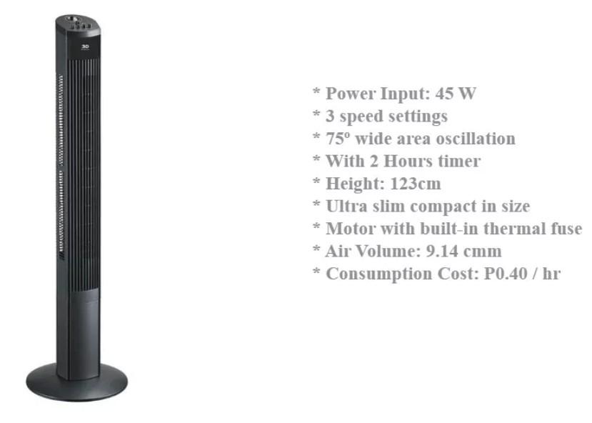 3d tower fan (Category: Electrical, Adaptors & Sockets) located in Manila. Submitted by decluttering.mamamins (Listing ID 1168496606, Image 1). Description: used for a few months no box.