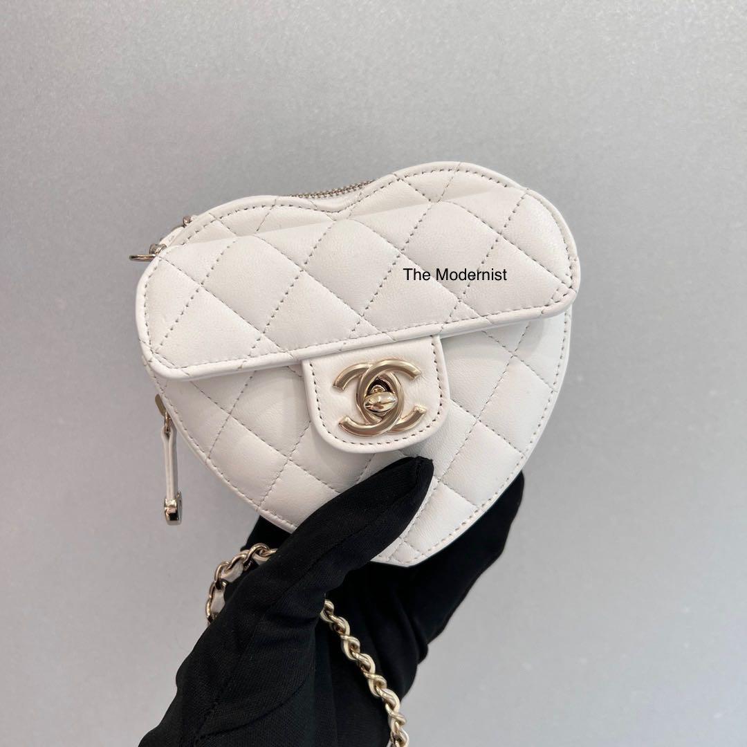 CHANEL Lambskin Enamel Quilted Mini Coco Hearts Square Flap White 1152074