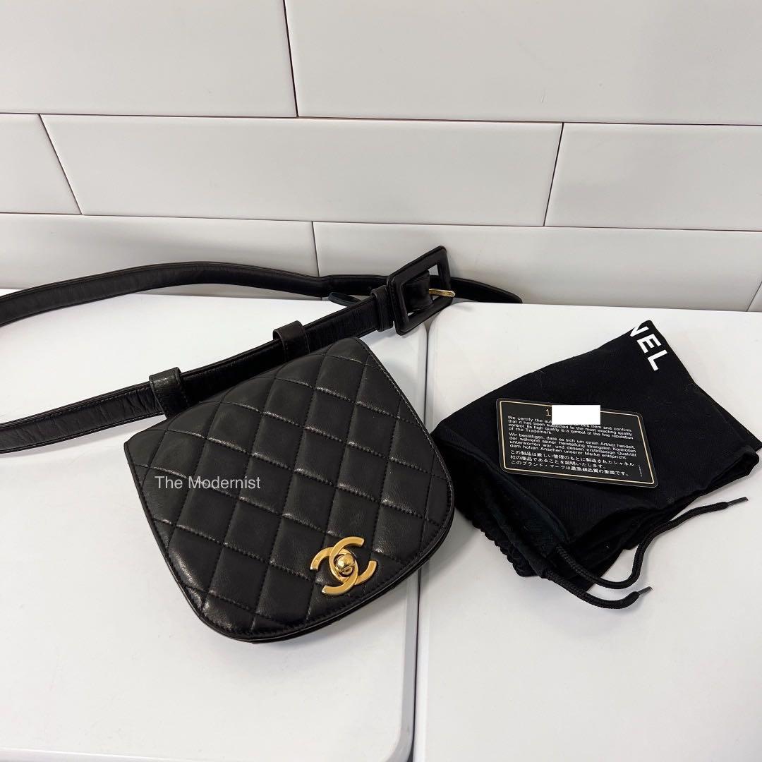 Authentic Vintage Chanel Belt Bag Black 75CM