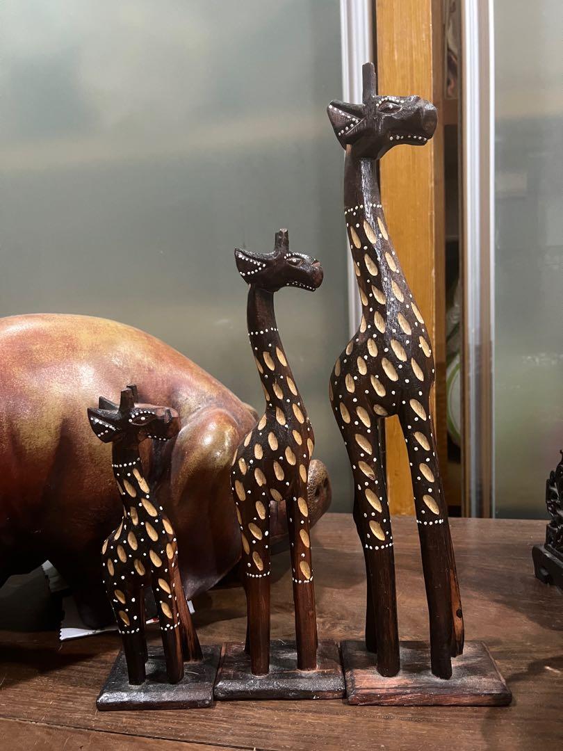 Balinese Hand Carved Timber Wooden Giraffe Statues Furniture