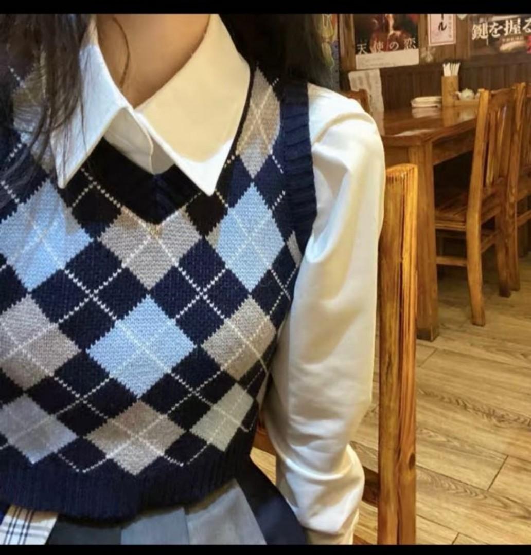 brandy melville y2k checkered school girl preppy vest, Women's Fashion