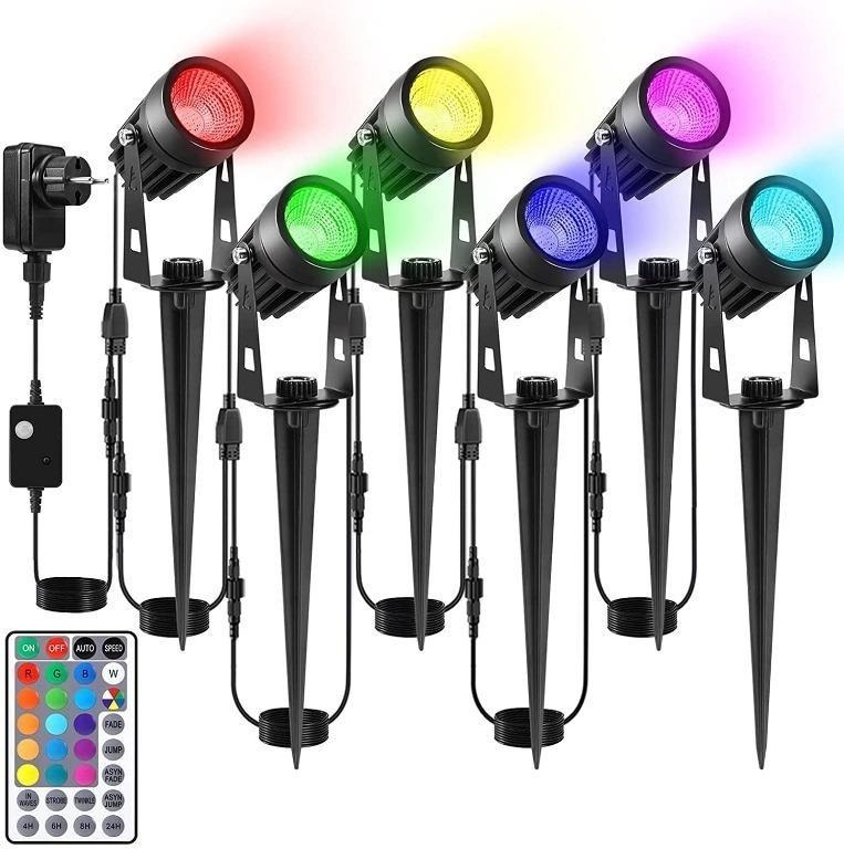 C3536] ECOWHO Garden lighting, pieces, 21 m RGB garden spotlight, LED  ground spike, 16 colours, modes with remote control, timer, IP65  waterproof garden light, colour changing garden lamp, ideal for