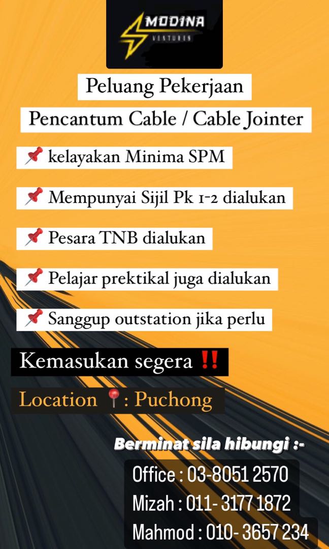 Cable jointer/ Pencantum Cable, Jobs, Fulltime, Others on Carousell