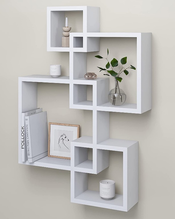 Greenco Decorative 4 Cube Intersecting, Slimline Wall Mounted Bookcase