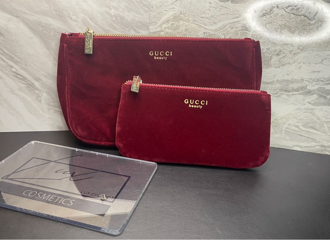 Gucci Velvet Cosmetic Pouch Red 2 Size Available