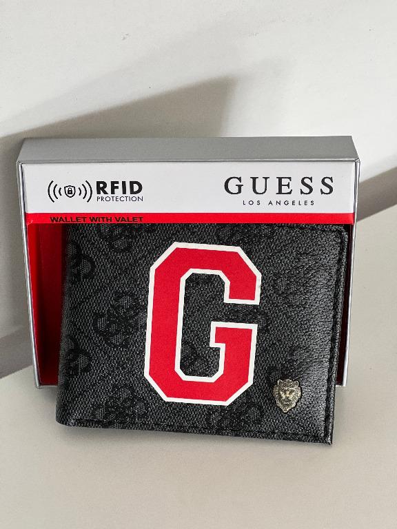 GUESS Black Red Logo RFID Protection Mens Bifold Wallet NEW $42