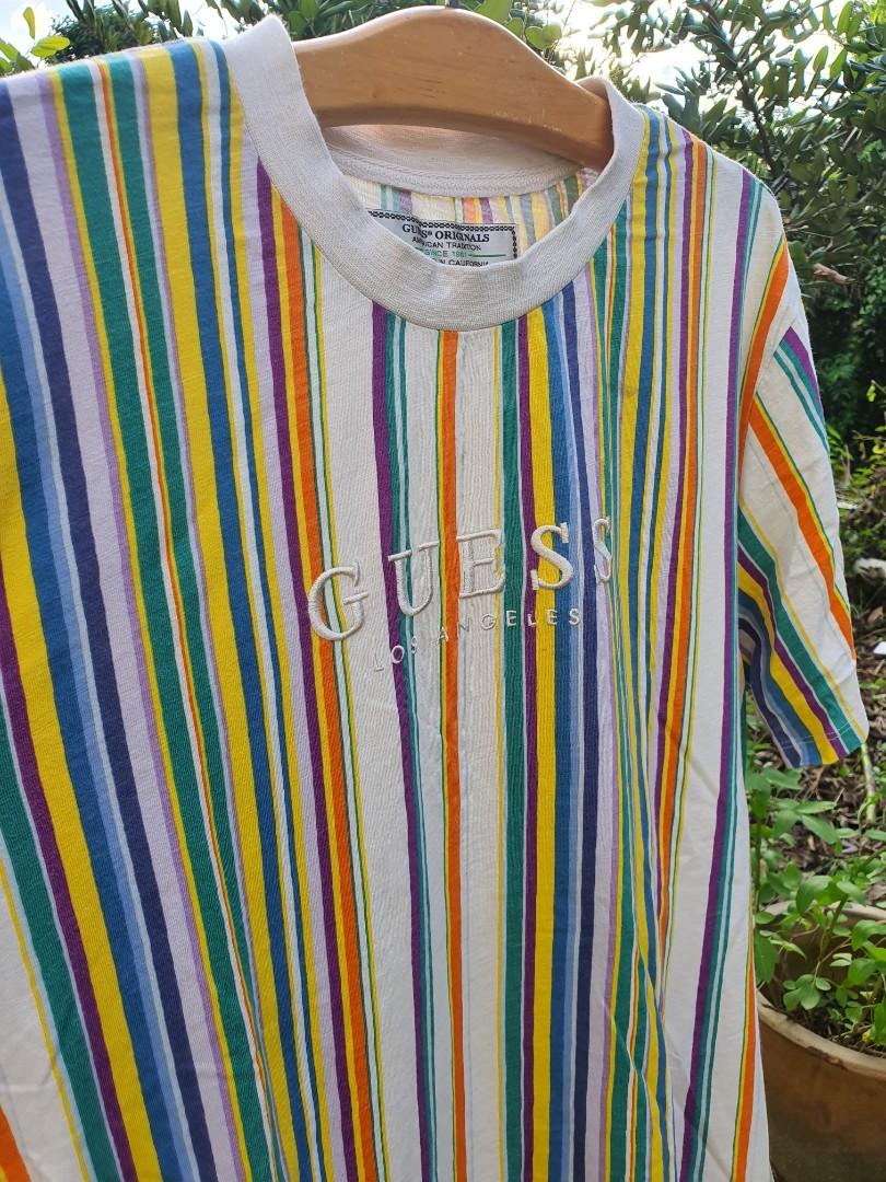 Guess Los Angeles Striped T Shirt Men s Fashion Tops Sets