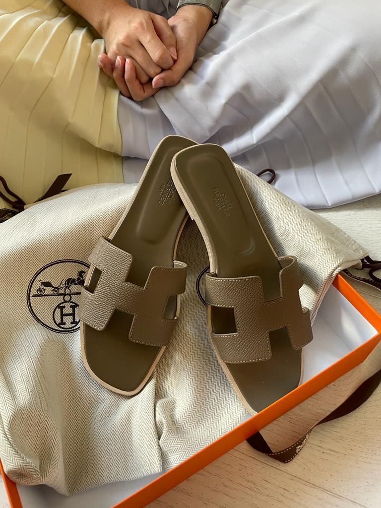 Hermes Oran Sandals in Etoupe