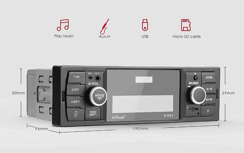 ieGeek RDS Handsfree Car Radio Bluetooth 5.0, LCD Calling 1 DIN Car Stereo  with Clock, 4X60W FM Radio Car MP3 Player RDS/MP3/FM/AM/SD/AUX/USB Wireless