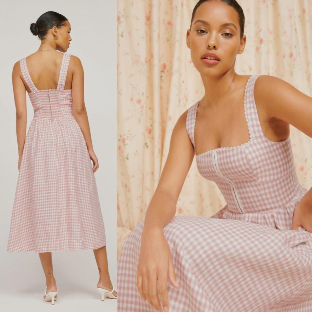Reformation pink gingham dress on sale