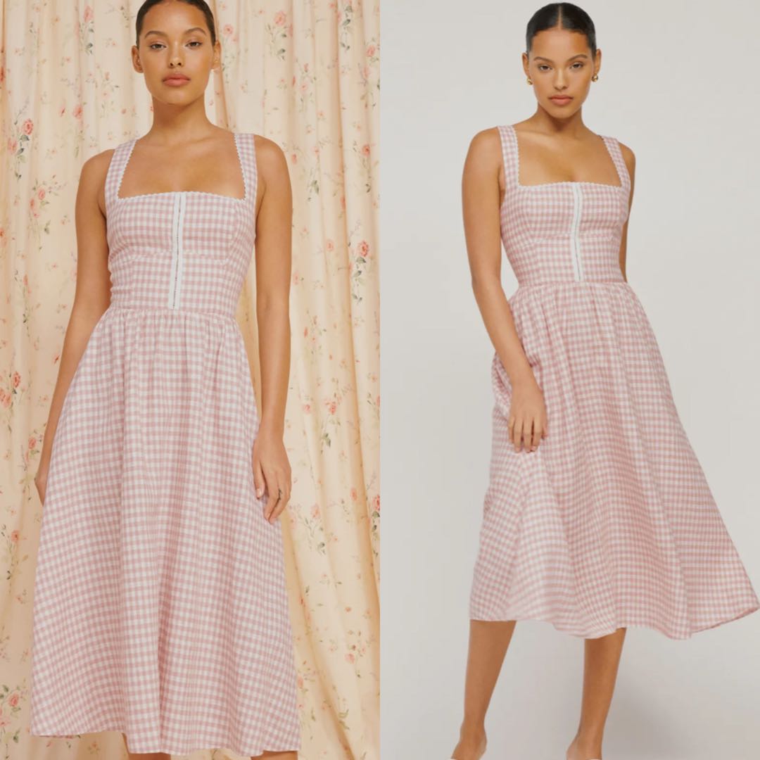INSTOCK! (US0)•Reformation Tagliatelle Midi Linen Dress, Pink blush