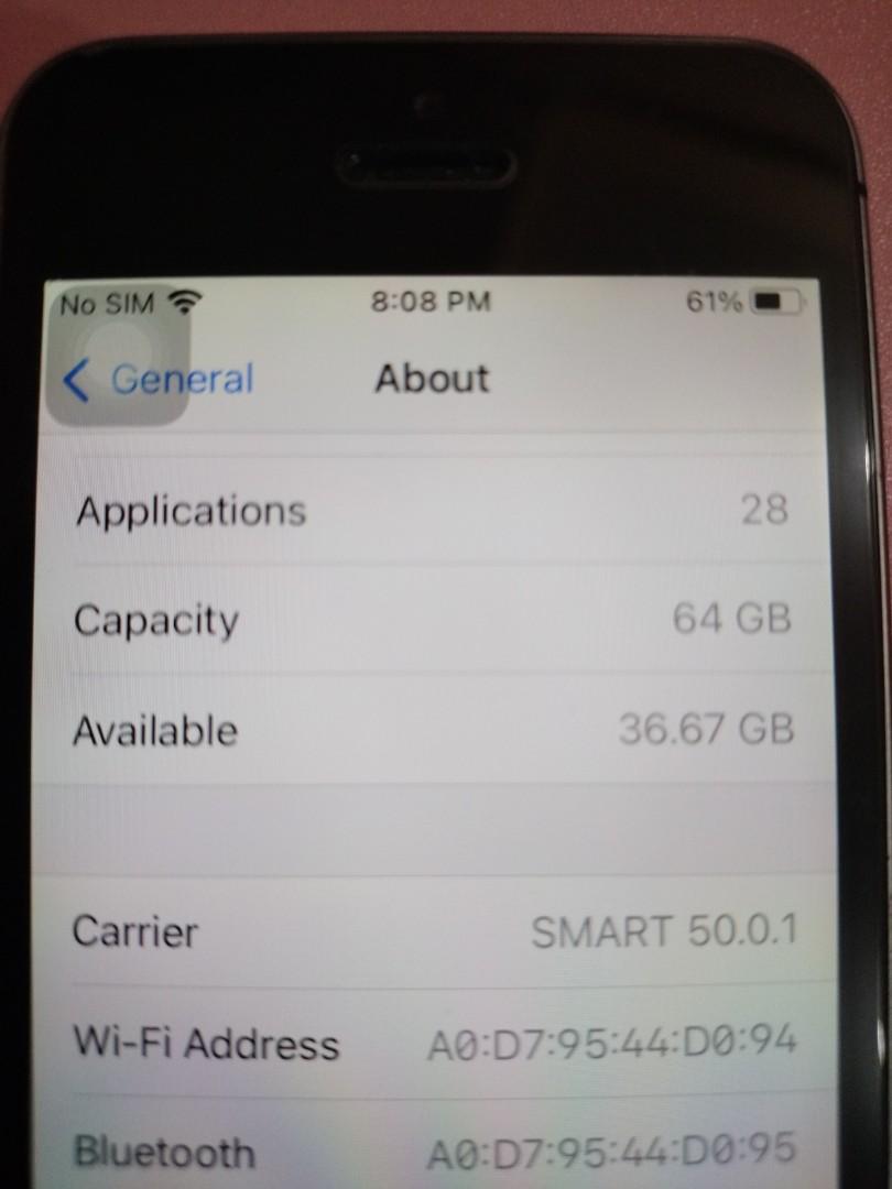 iphone 5SE 64gb (Category: Others) located in Manila. Submitted by casper_88 (Listing ID 1168555525, Image 3). Description: Selling my iphone 5SE for 3k, 64 gb. Battery replaced (original din po pinalit). No issues, never repaired..