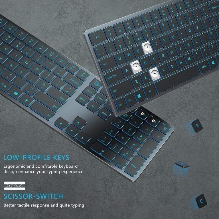 Jelly Comb IWGZXBT3 Bluetooth Backlit Keyboard, Multi Devices Wireless