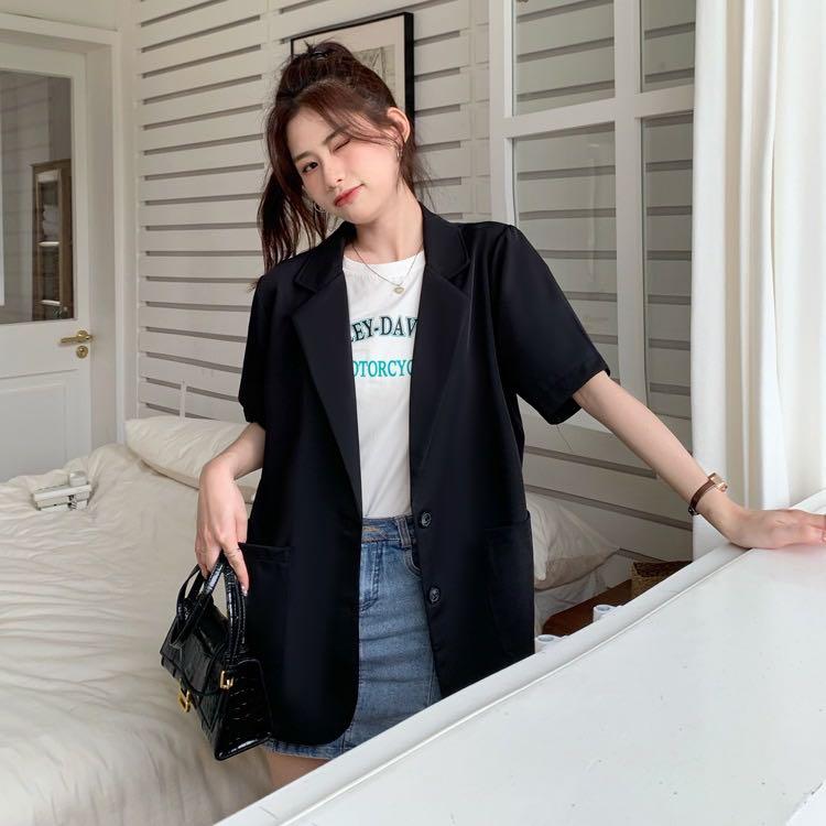 Short sleeve 2024 black blazer