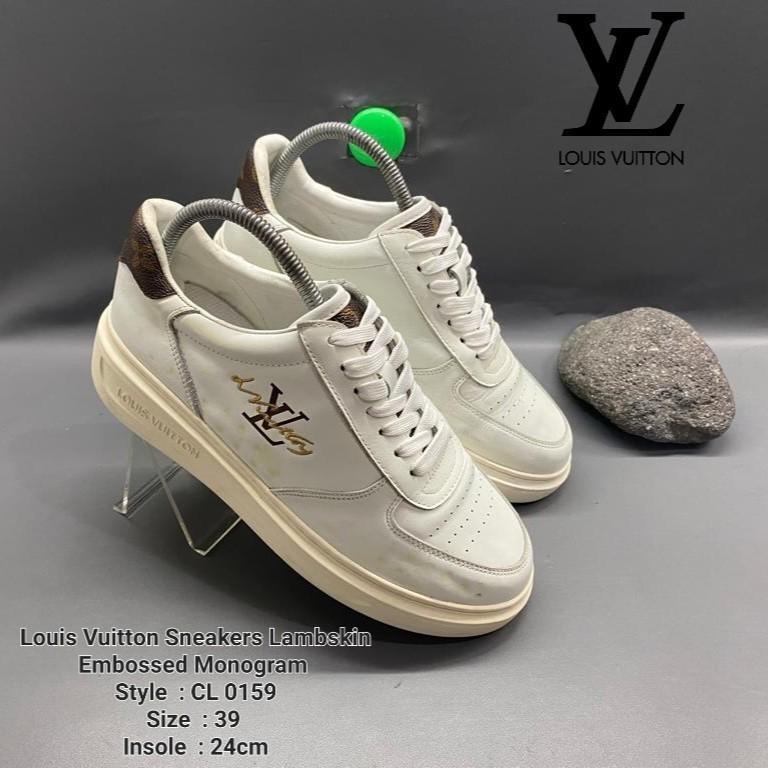 sepatu sneakers Louis Vuitton Brown Calfskin Embossed Monogram