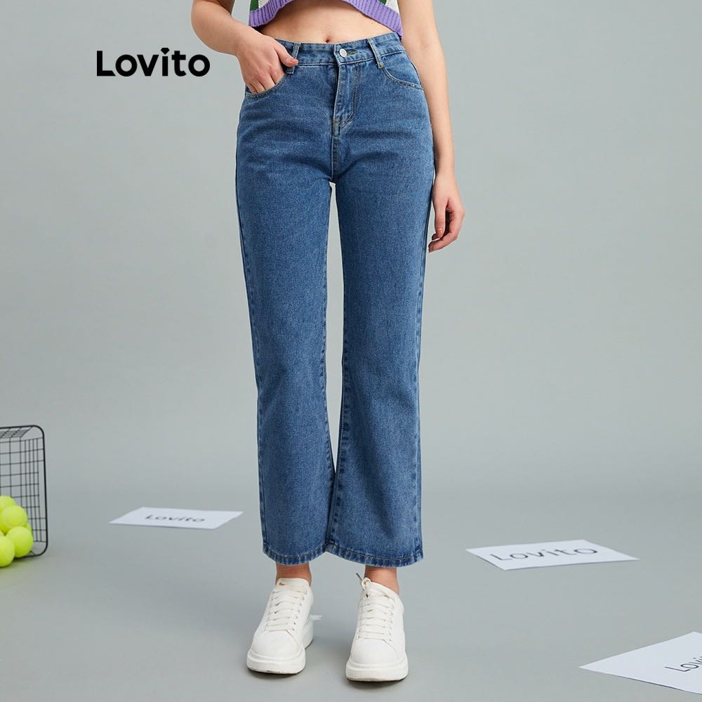 Lovito High waist denim pants, Women's Fashion, Bottoms, Jeans on Carousell