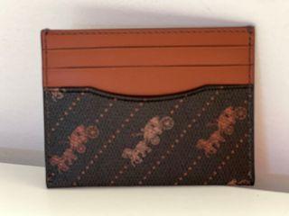 NEW! COACH SLIM ID CARD CASE WALLET in HORSE & CARRIAGE DOT PRINT BROWN BLACK $78 SALE