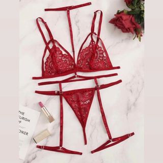 Victoria's Secret 36D,38DD BRA SET+garter+O/S thong+ROBE kimono RED lace  gold