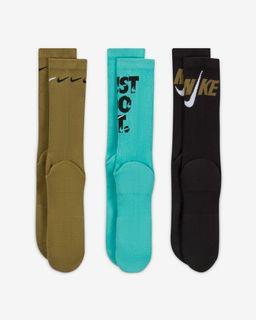 Nike Everyday Plus Crew Socks 3 Pairs Green Teal Black Socks Size Large Brand New w Tags Hanger Plastic