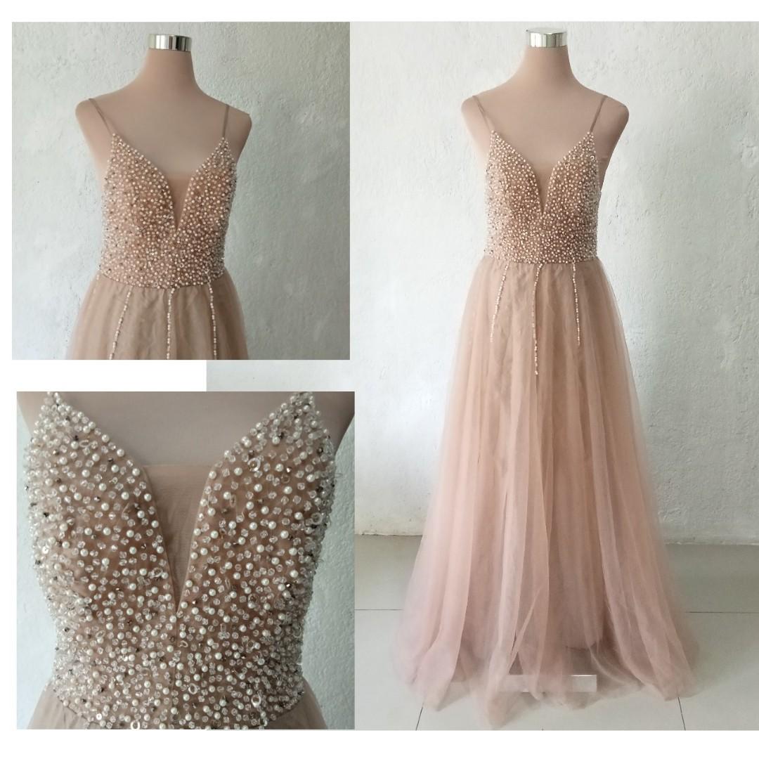 Nude gown warm taupe gown skintone gown light brown gown ash rose gown