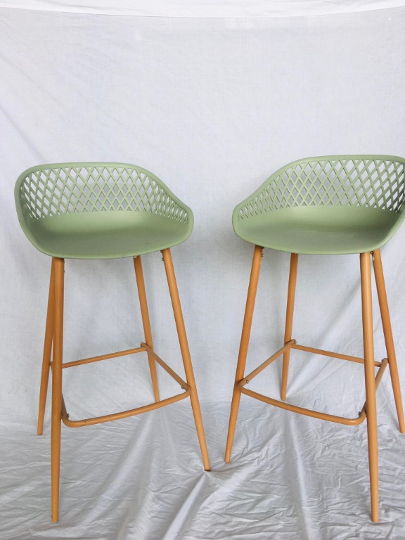 Ovela Set of 2 Leerdam Bar Stools (Pastel Green), Furniture & Home