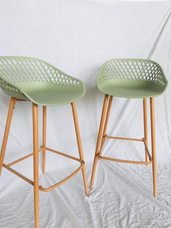 Ovela Set of 2 Leerdam Bar Stools (Pastel Green), Furniture & Home