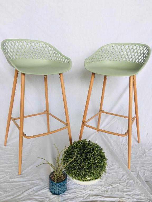 Ovela Set of 2 Leerdam Bar Stools (Pastel Green), Furniture & Home