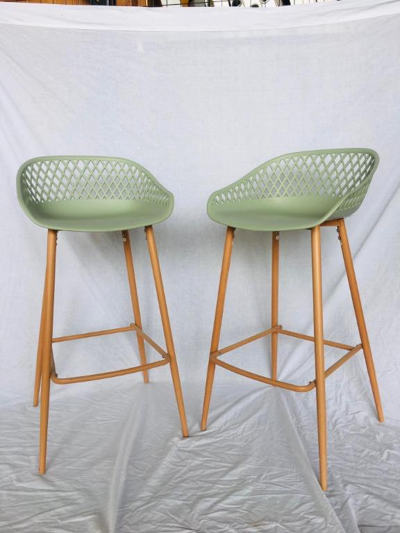 Ovela Set of 2 Leerdam Bar Stools (Pastel Green), Furniture & Home