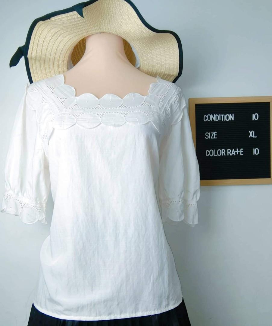 Plus size Vintage White Peasant Blouse, Women's Fashion, Tops, Blouses