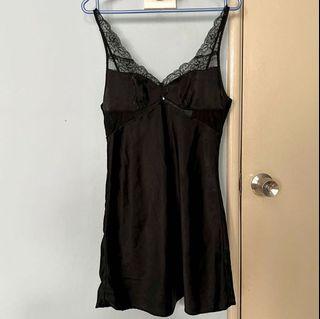 Preloved Black Satin Night Slip Dress Free Size