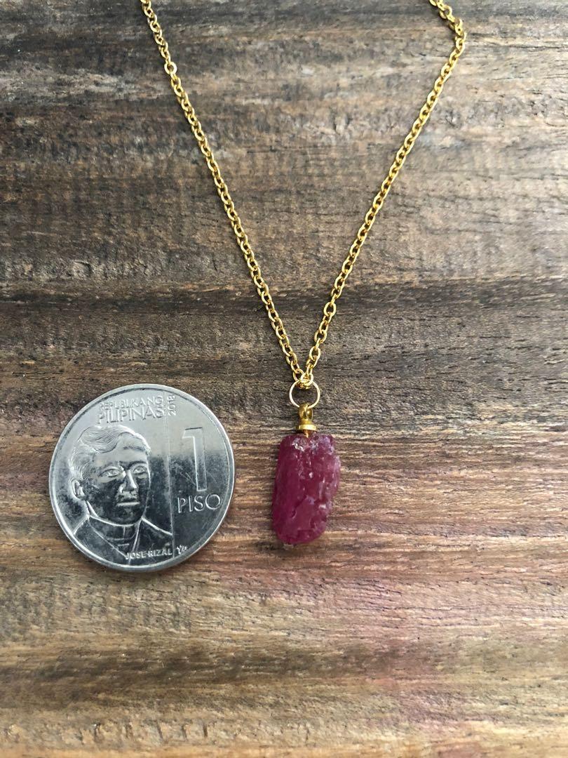Raw cut Ruby (Category: Bracelets) located in Muntinlupa City. Submitted by declutter_with_me (Listing ID 1168480891, Image 3). Description: Raw cut Ruby with Gold Stainless Chain Length: 7” *can be adjusted to desired length(5”-9”).