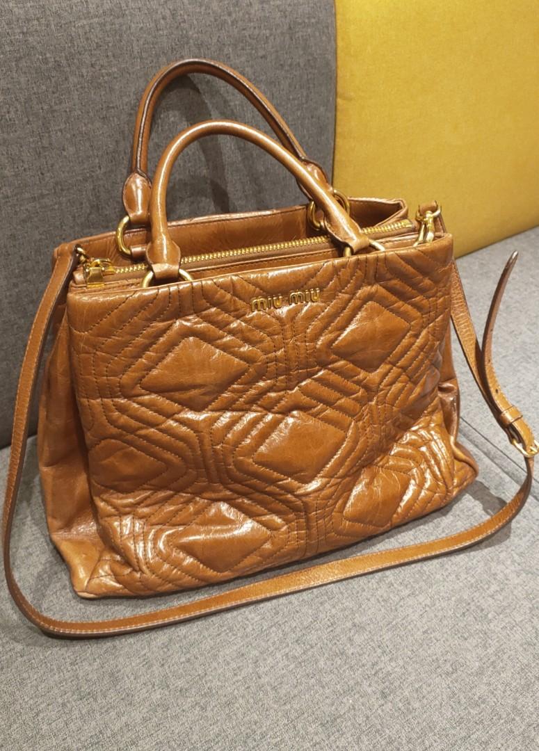 Pre-Owned Authentic Miu Miu Bauletto Vitello Shine Denim Leather Tote Bag