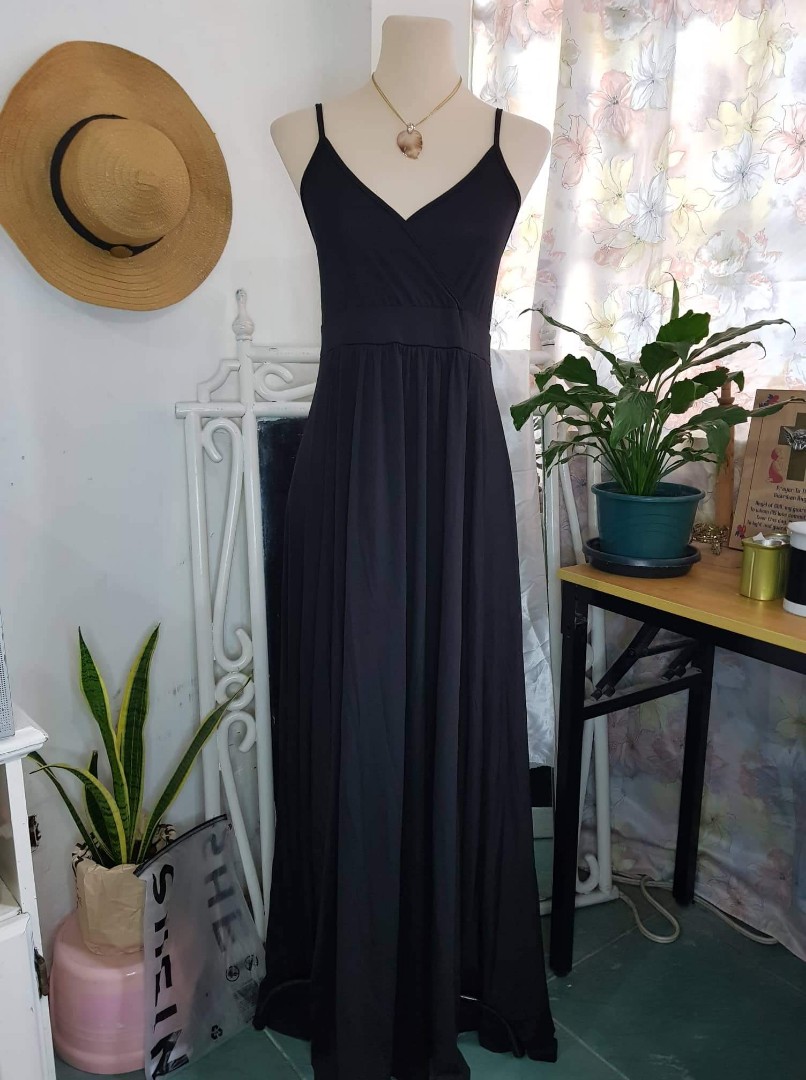 Shein black long dress 2 way slit, Women's Fashion, Dresses & Sets