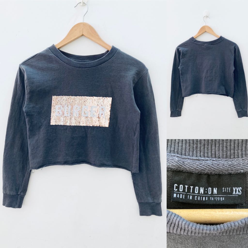 Sweater Crop Top Sequin Long Sleeve 