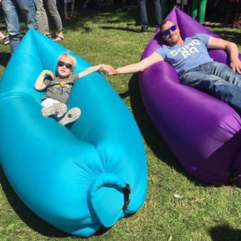 Thick 2 layers Nylon Inflatable Air Sofa Bed Camping Bag Beach Hangout Couch Wind Bed
