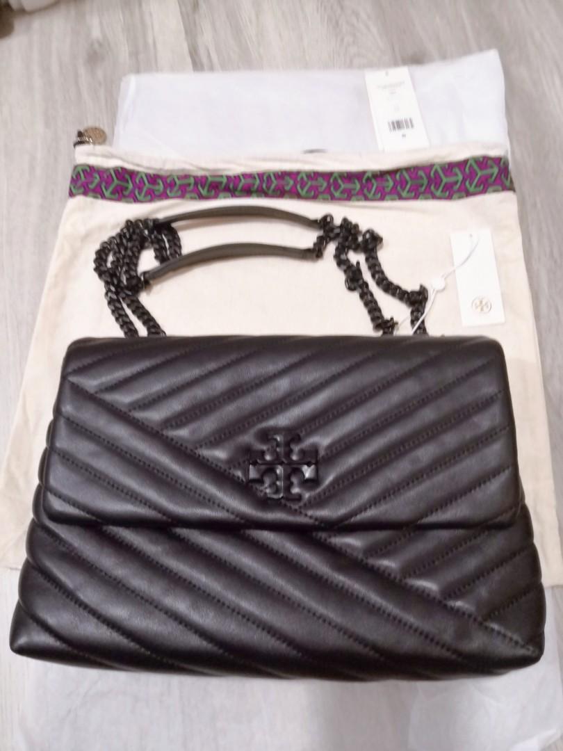 Tory Burch 82775 Kira Chevron Powder Coated Medium Convertible Shoulder Bag  Black - ShopperBoard