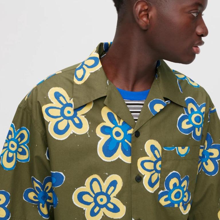 oversized open collar printed short sleeve shirt marni