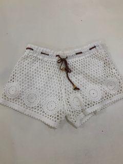 Boho White Shorts with Brown Belt