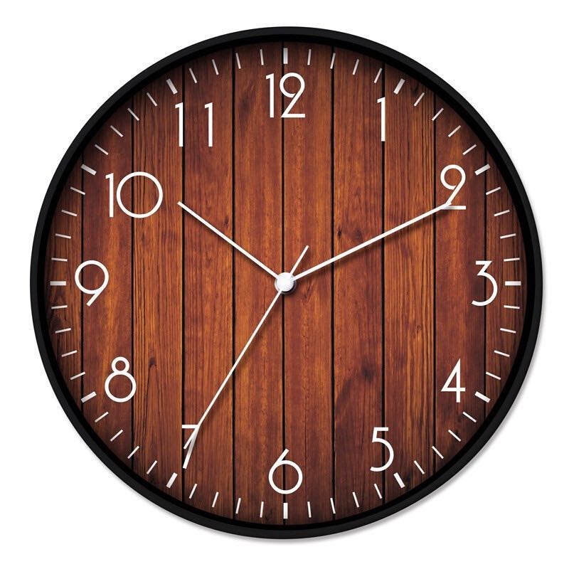 Wood grain wall clock American garden quartz living room mute Retro