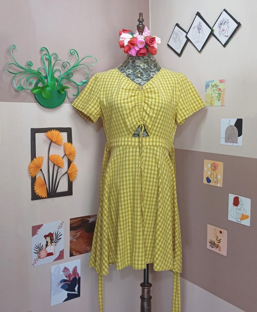 Yellow checkered dress, Women's Fashion, Dresses & Sets, Dresses on ...