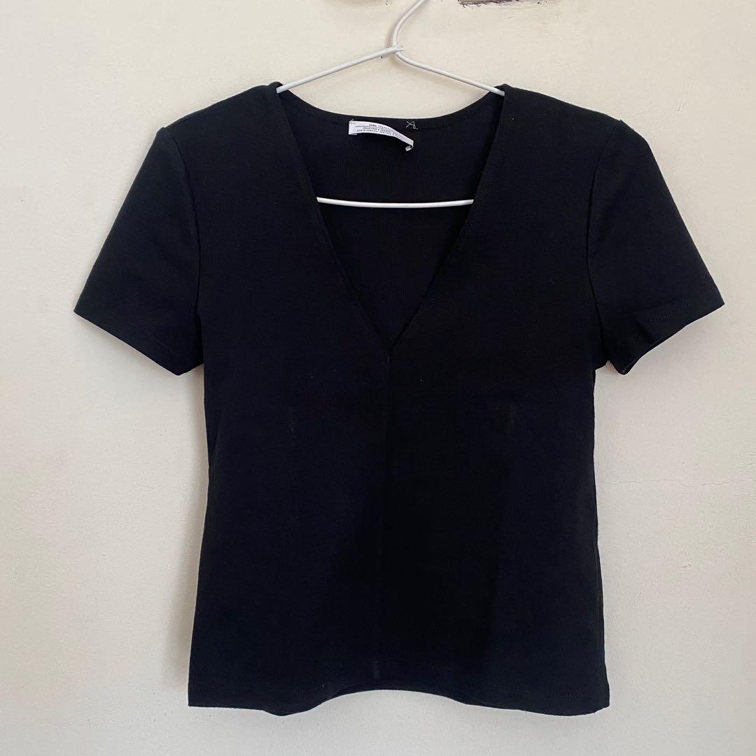 Zara V-Neck Top, Fesyen Wanita, Pakaian 