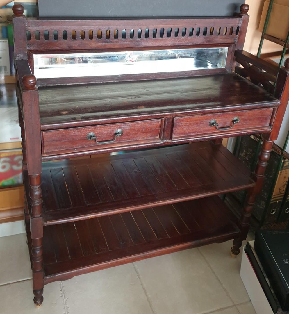 3 Tiered Teak Shelf with 2 drawers Vintage Piece, Furniture & Home