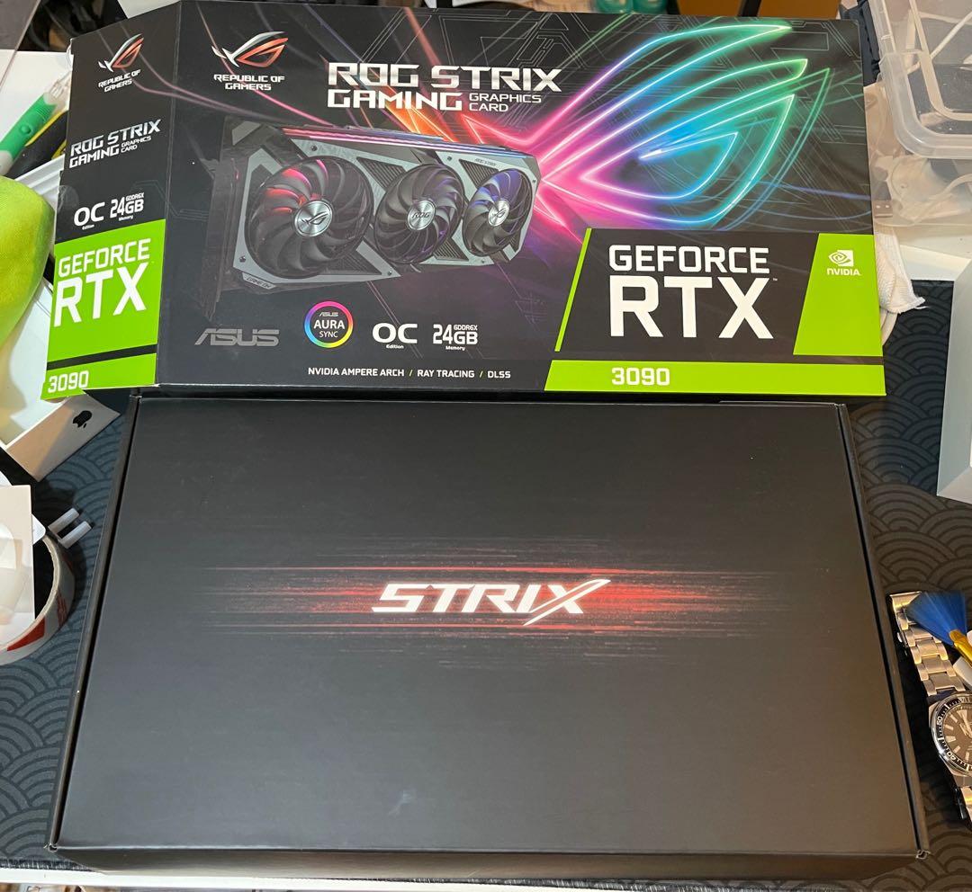 ASUS ROG Strix RTX 3090 (Category: Computer Parts) located in Manila. Submitted by mudkipz9999 (Listing ID 1168736212, Image 1). Description: OC Edition Bought 2021. Left fan working intermittently. No other issues except for that. Keychain and other cards not included. .