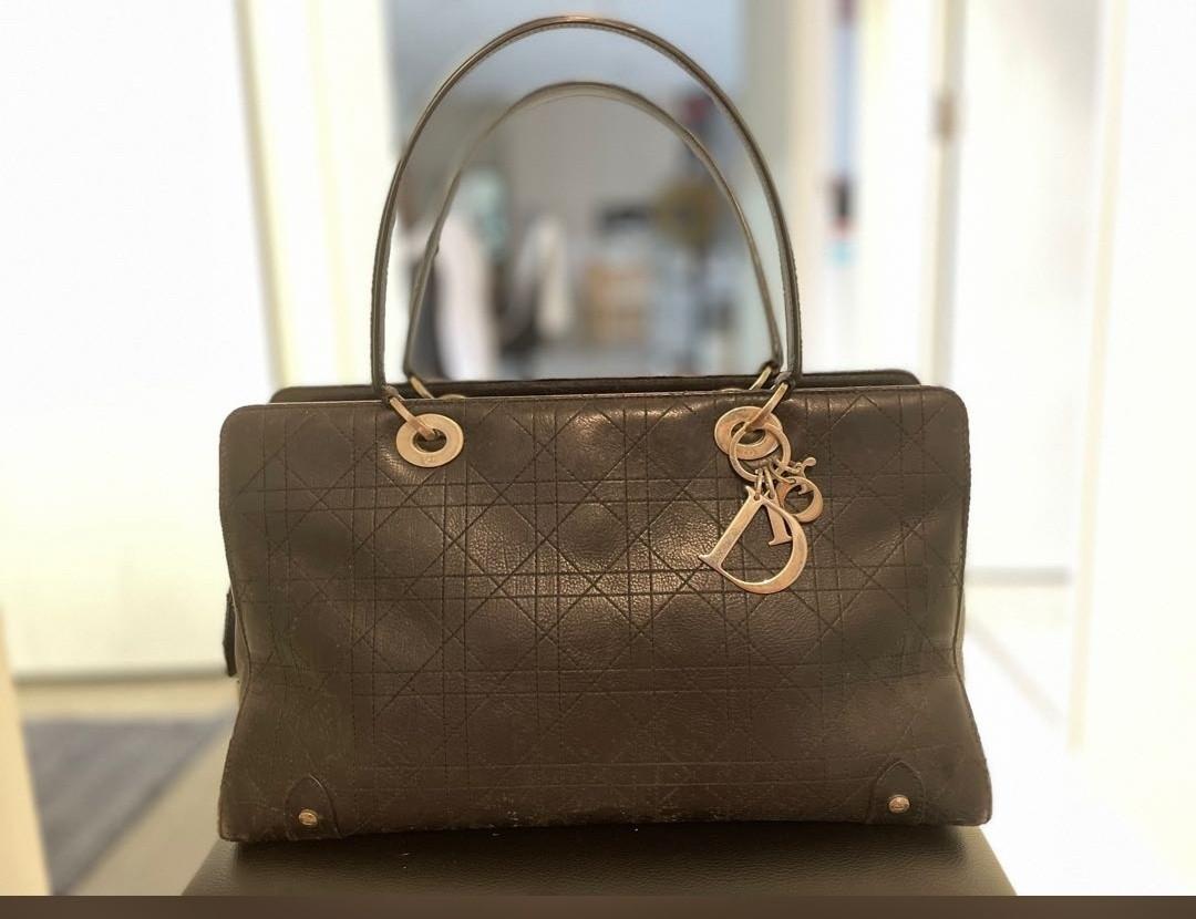 Authentic CHRISTIAN DIOR Calfskin Cannage Stitched Large East West
