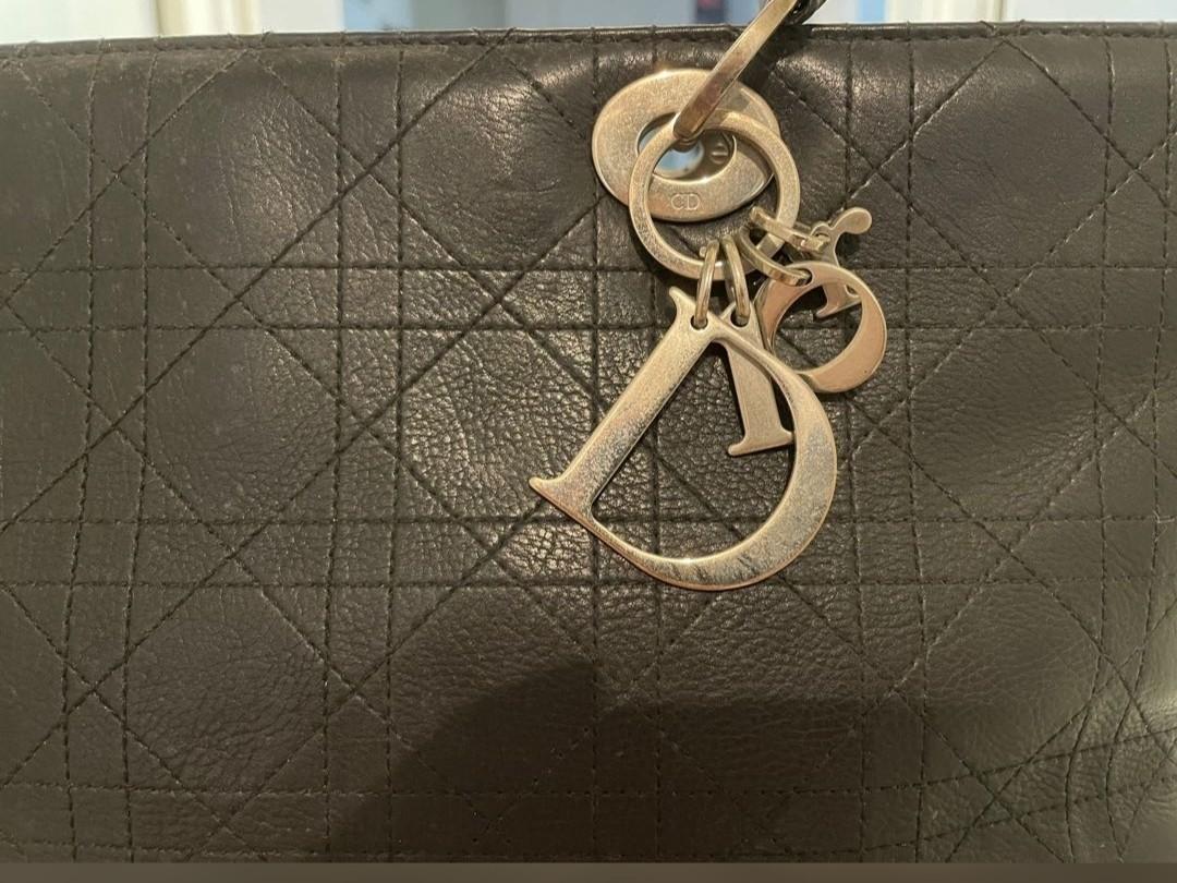 Authentic CHRISTIAN DIOR Calfskin Cannage Stitched Large East West