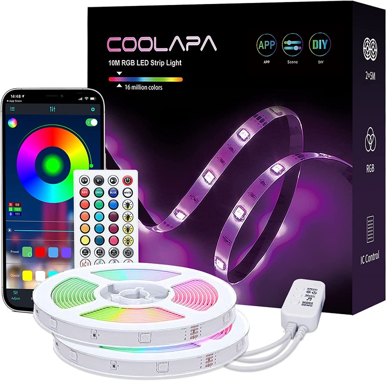LED Strip Lights 10M,COOLAPA 300leds SMD 5050 RGB Multi-Color 12V Led Light with 